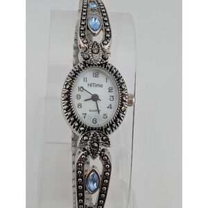 Hi time‎ Marcasite Watch Women 18mm Case Blue Gems MOP Dial- New Battery